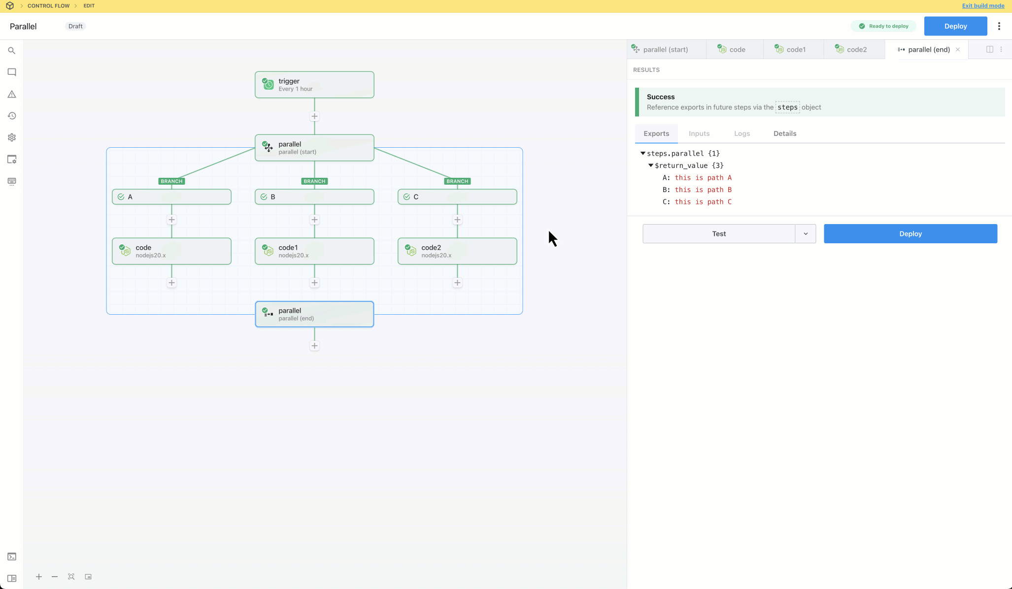 use exports in parent flow