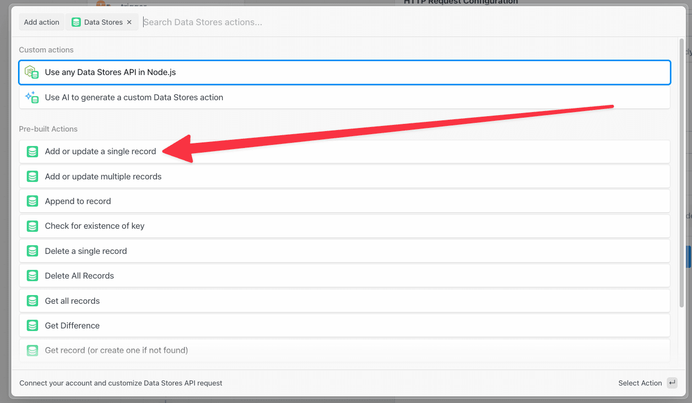 Insert a single row into a data store