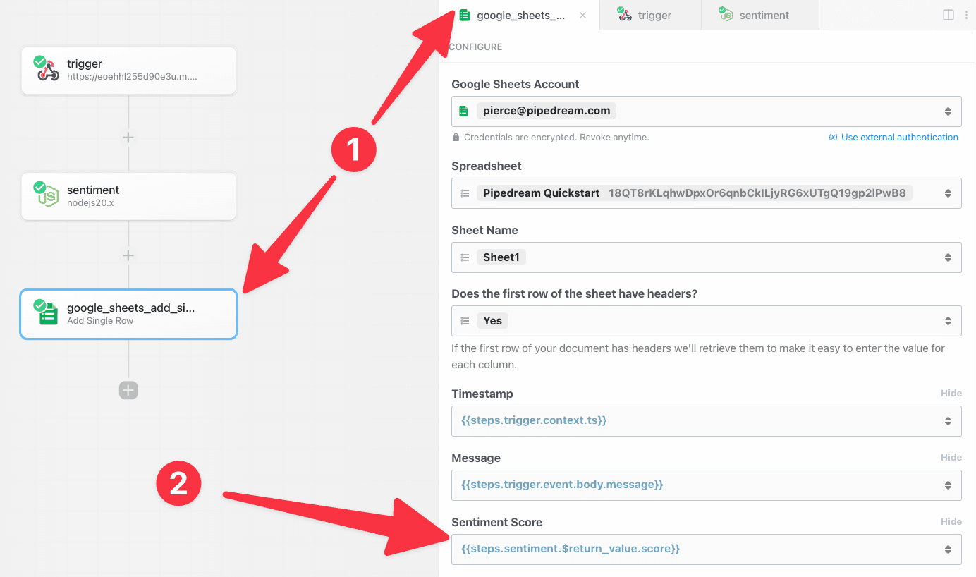 Paste reference to sentiment score