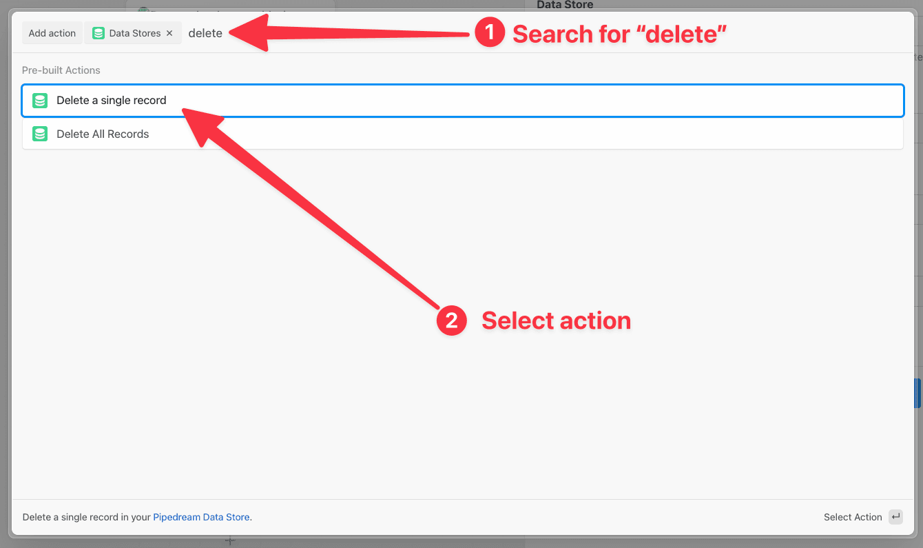Select the delete record step