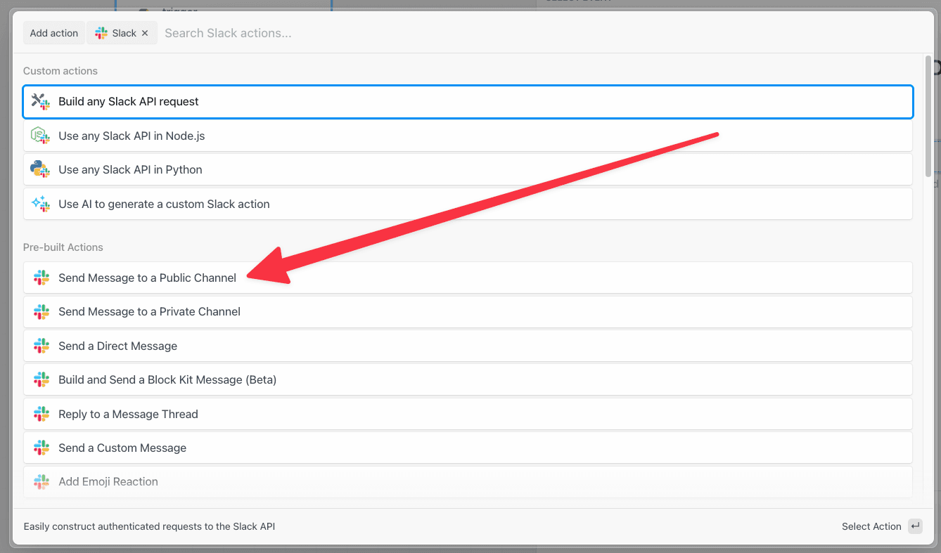 Finding the Slack - Send Message to a Public Channel action