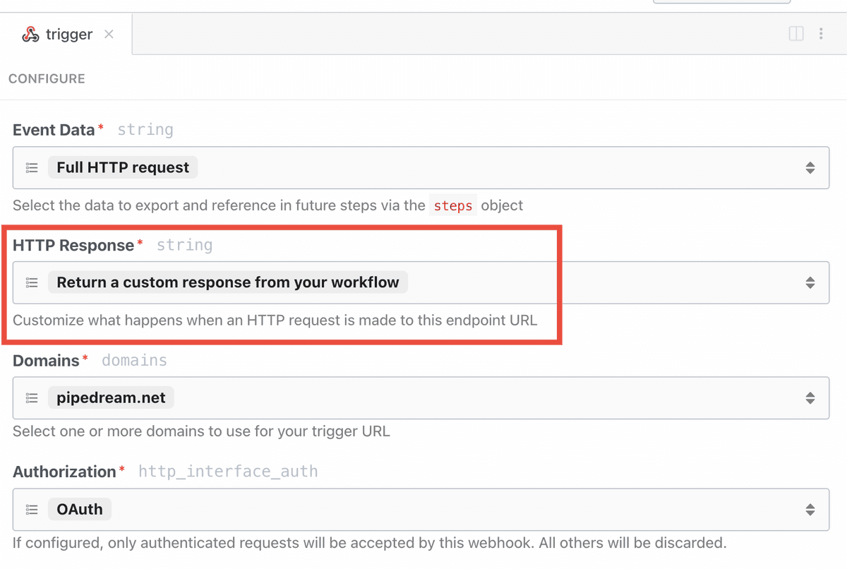 Configure custom response