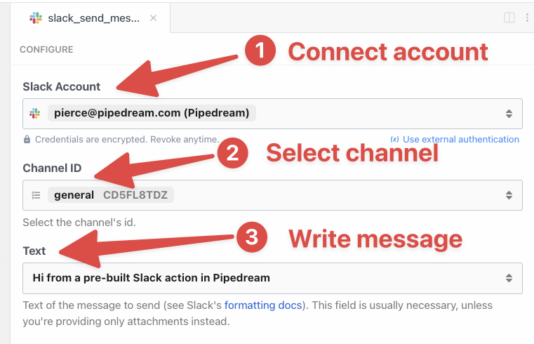Configuring a Slack - Send Message to a Public Channel action