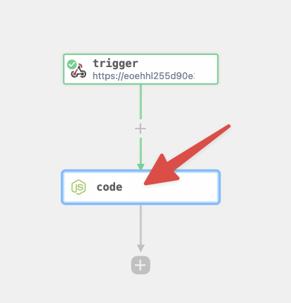 The new code step is added to the workflow after the HTTP trigger