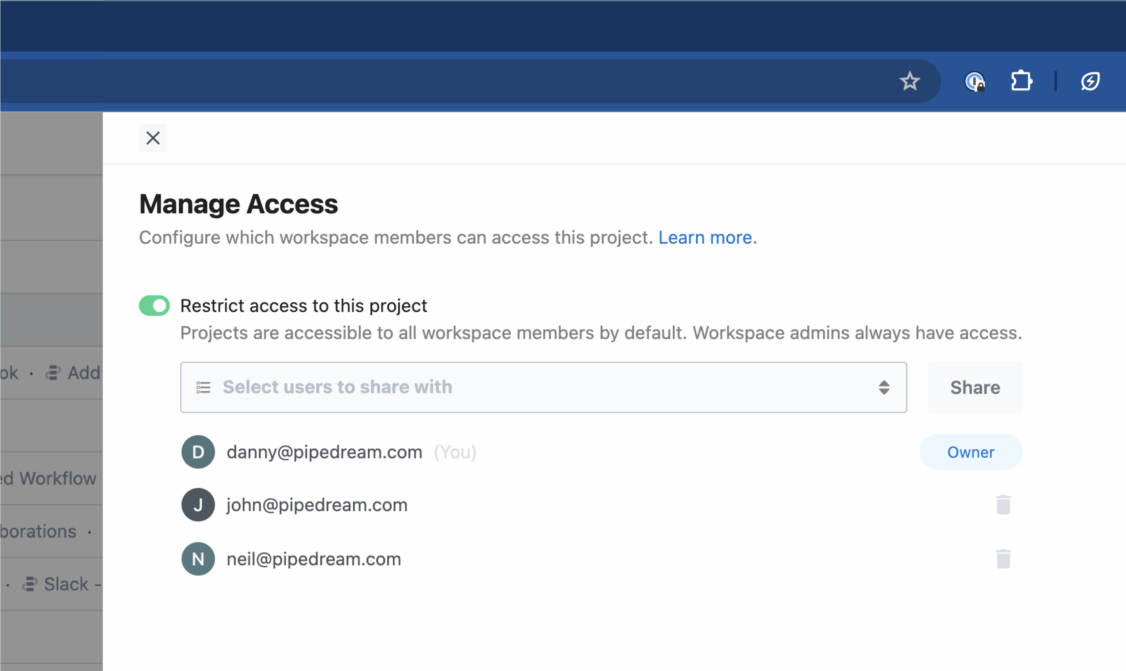 Manage access showing members with access