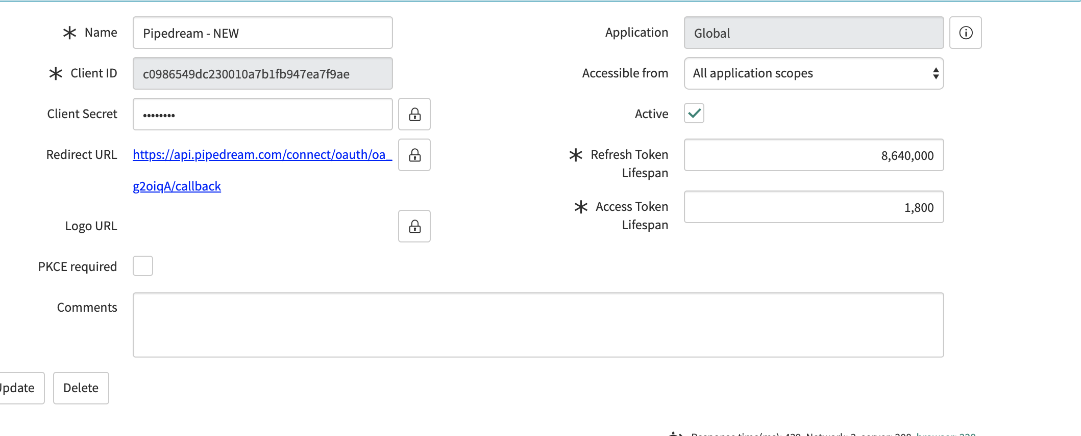 ServiceNow OAuth app config