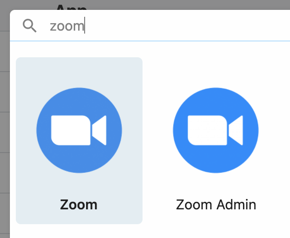 Zoom and Zoom Admin apps in Connect an App Modal